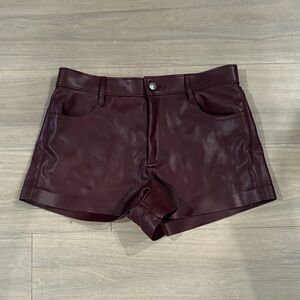 Abercrombie & Fitch High Waist Leather Shorts in Deep Burgundy